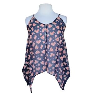 Soprano Navy Blue and Pink Floral Sheer Flowy Tank Women's Size S